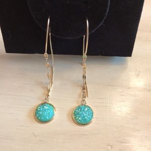 Faux Aqua blue Druzy Dangle Round Earrings